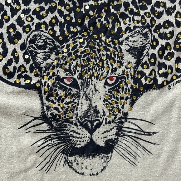 Vintage 80s African Kenya Leopard Cheetah Shirt Sequins Large - Picture 8 of 8